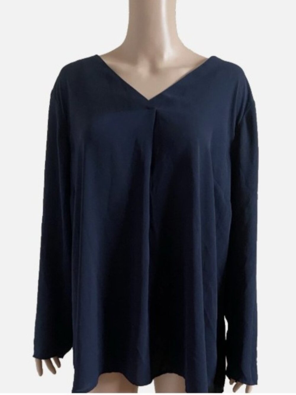 TALBOTS Long Sleeve V Neck Chiffon Top Navy Blue Plus Size 2X